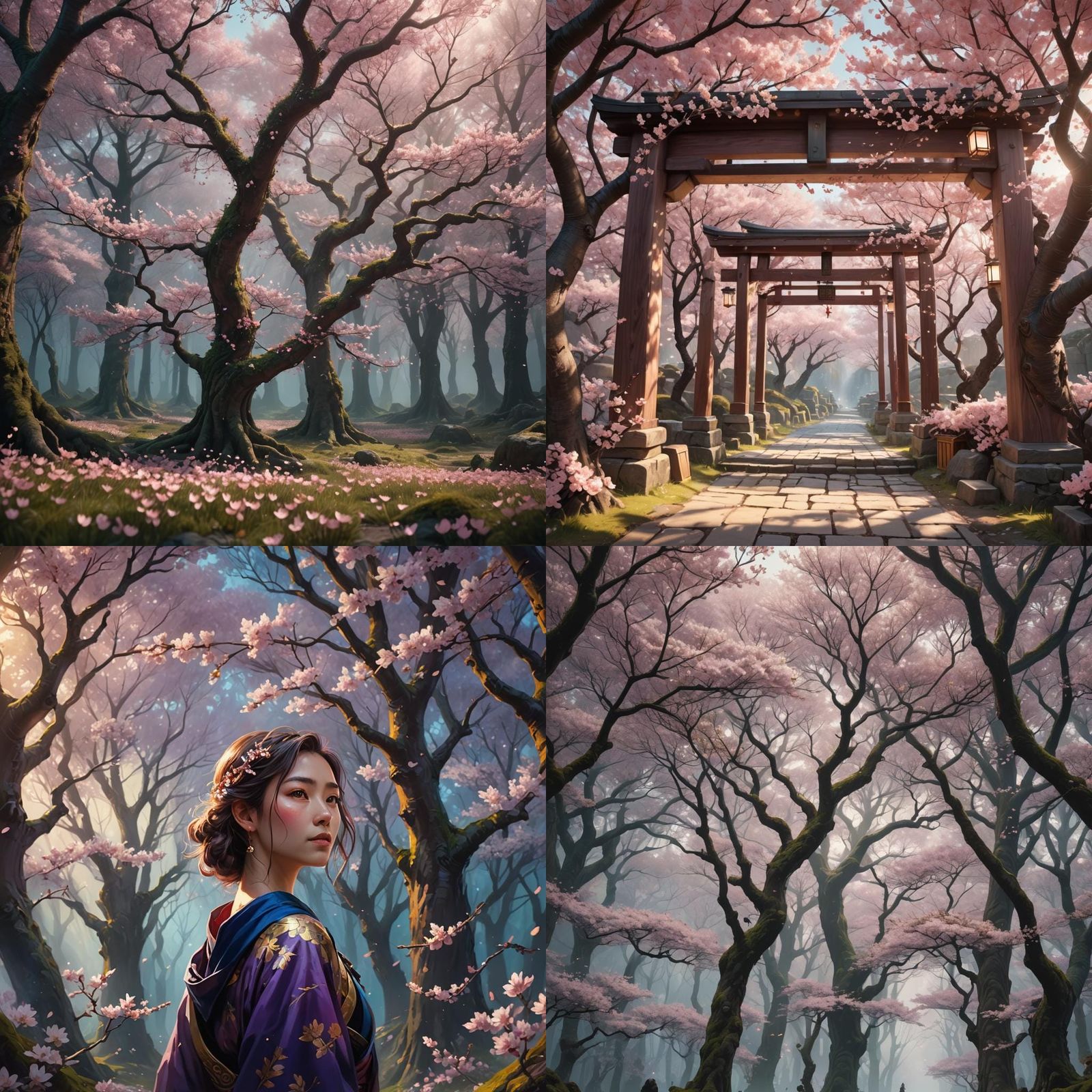 Fantastical Cherry Blossoms in Detailed Matte Painting