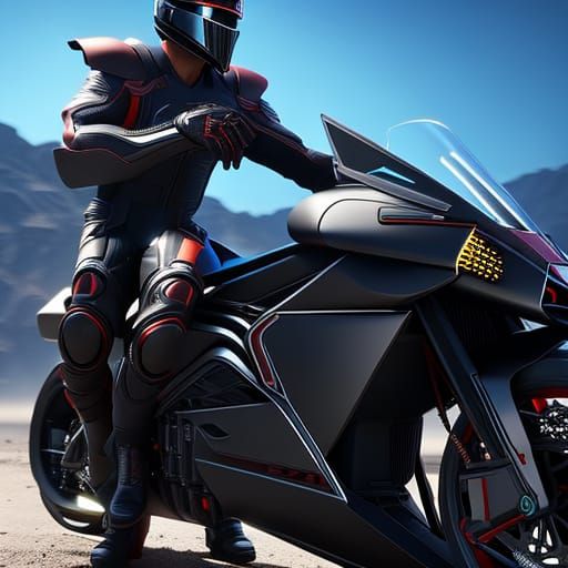 Gay Biker Couple with Mech Details in Sci-Fi Style