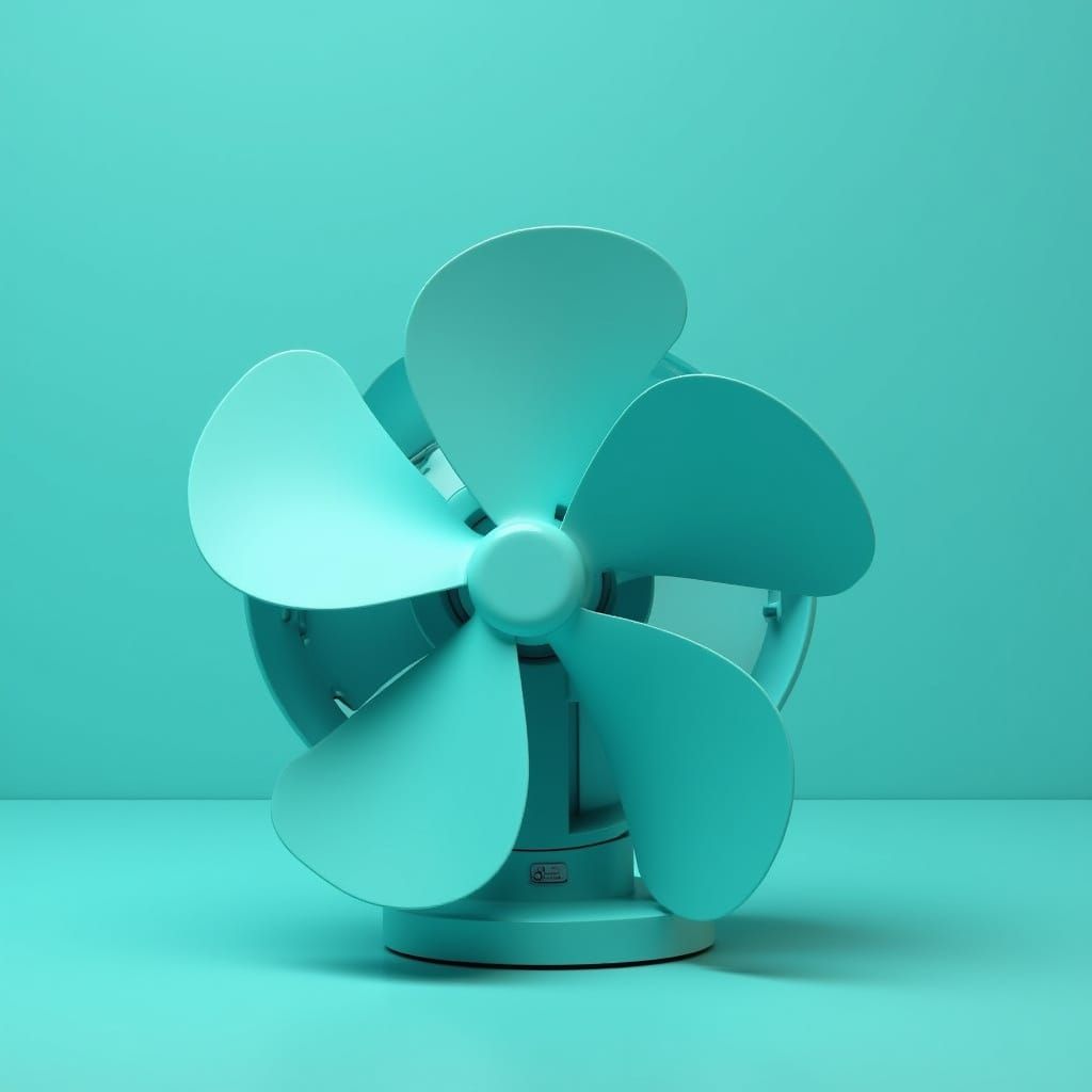 Turquoise Fan Power Switch on Turquoise Background, Minimali...
