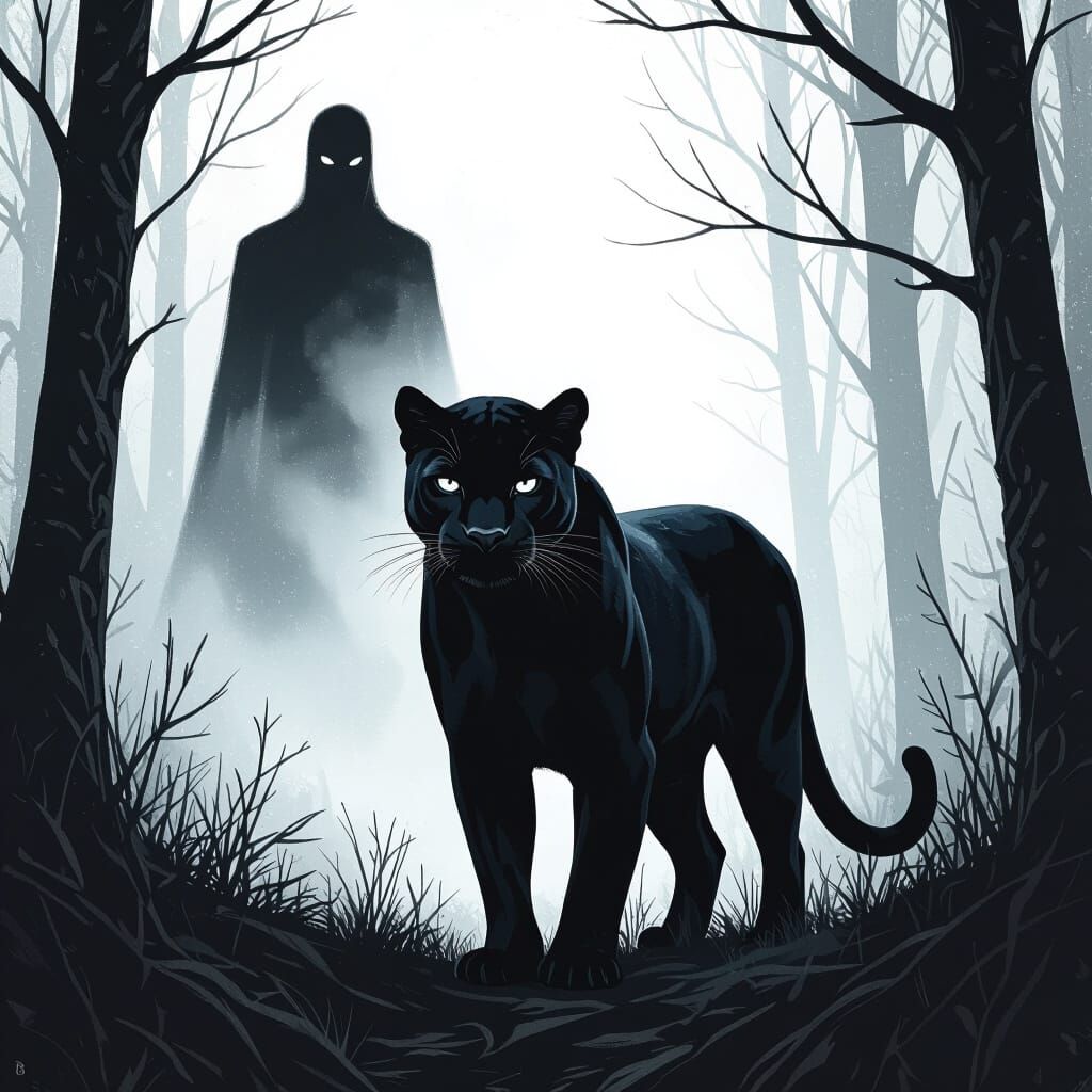 Black Panther in Gothic Forest: Hyperrealistic Whimsical Art