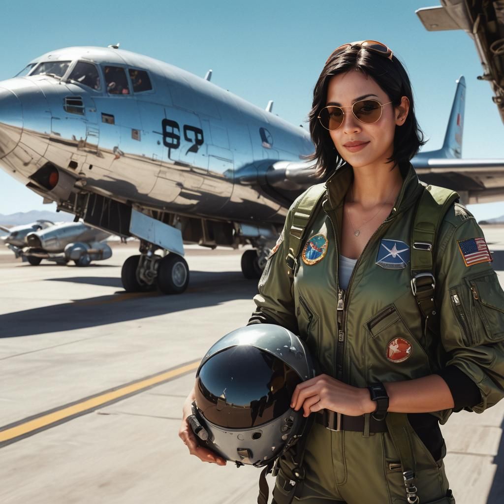 Female Co-Pilot in Elaborate Flight Equipment