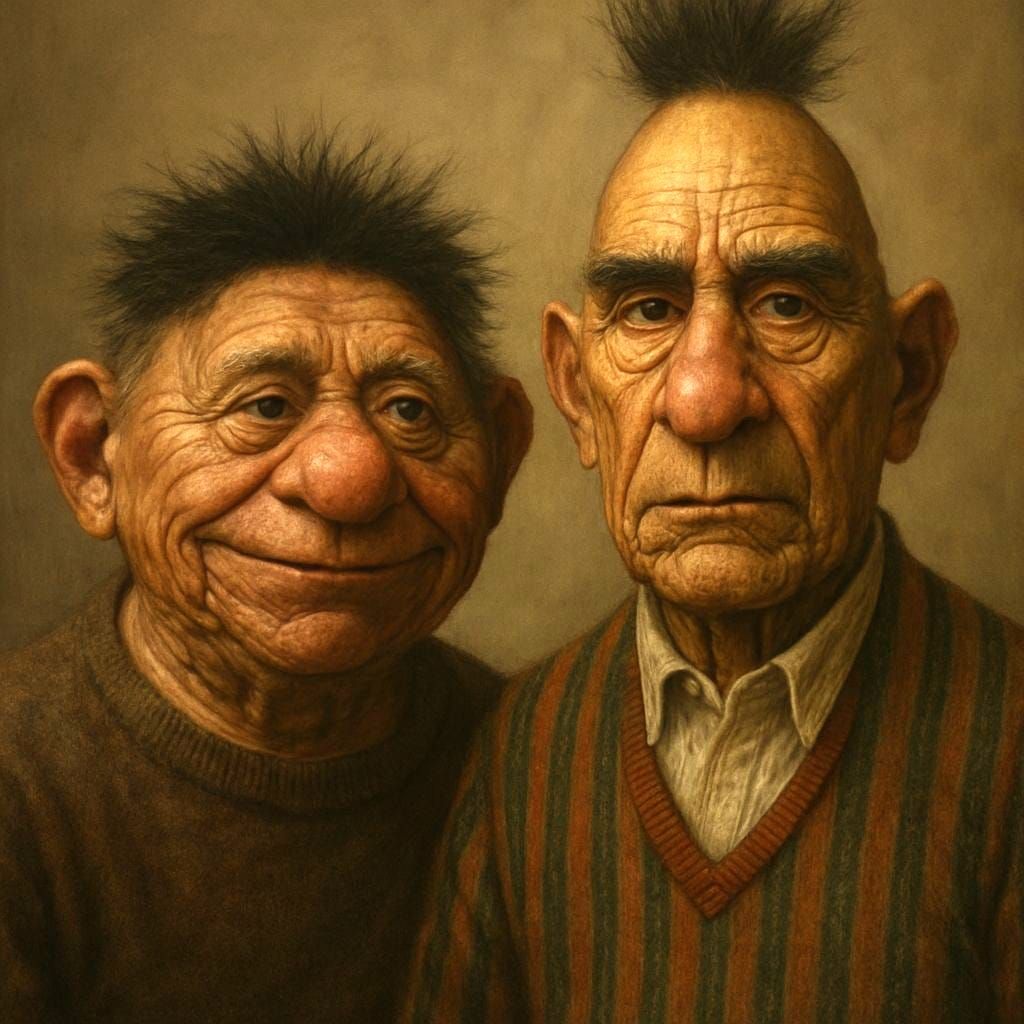 Photorealistic Portrait of Elderly Ernie and Bert