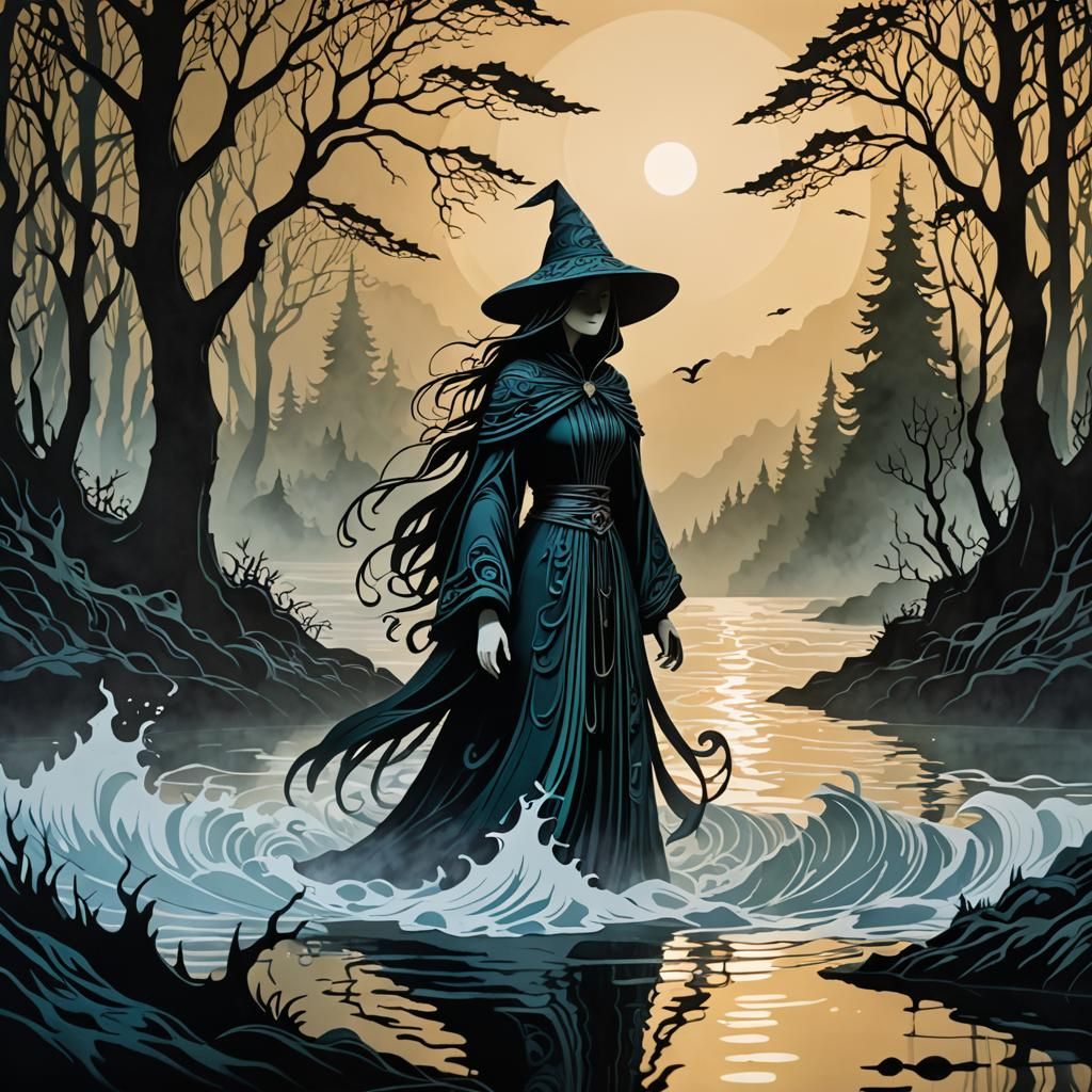 Sorceress in Haunting Glade: Stacked Papercut Art