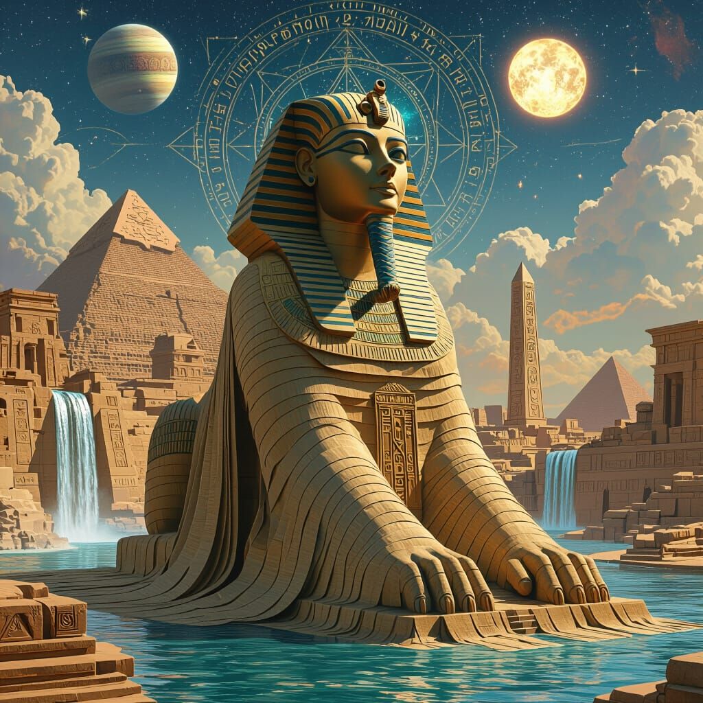 Atlantis Sphinx: Mystical Futuristic Landscape