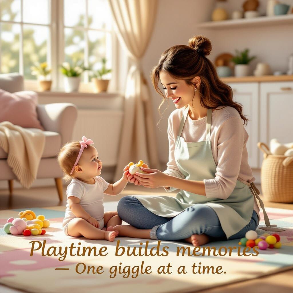 Pixar Style 3D Scene: Mother and Baby Playtime