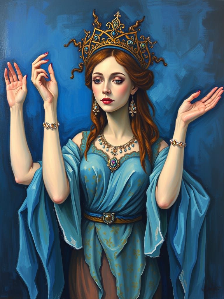 Expressionist Oil Painting: Six-Armed Woman