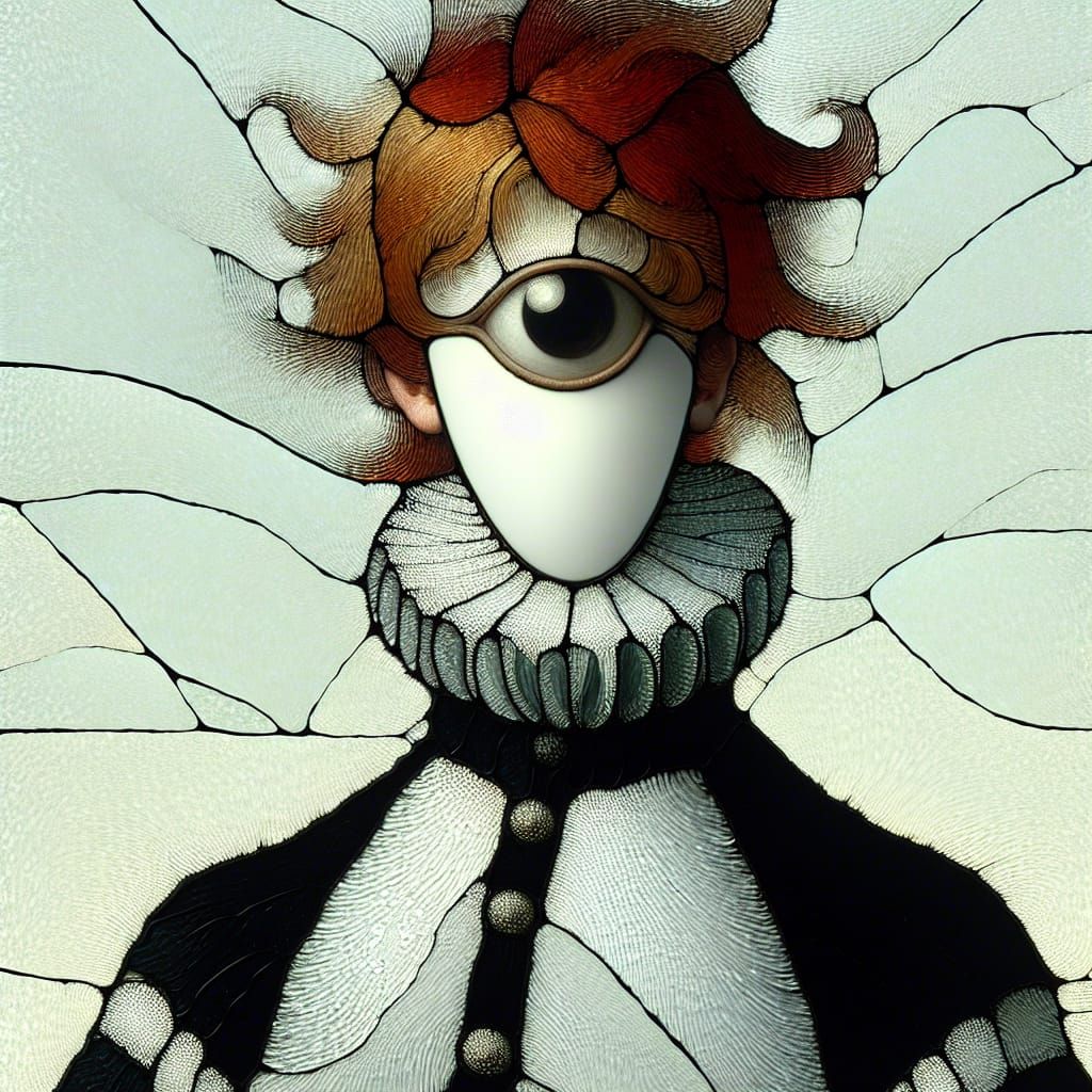 Unique One-Eyed Figure in 1550s Style, Acrylic Painting