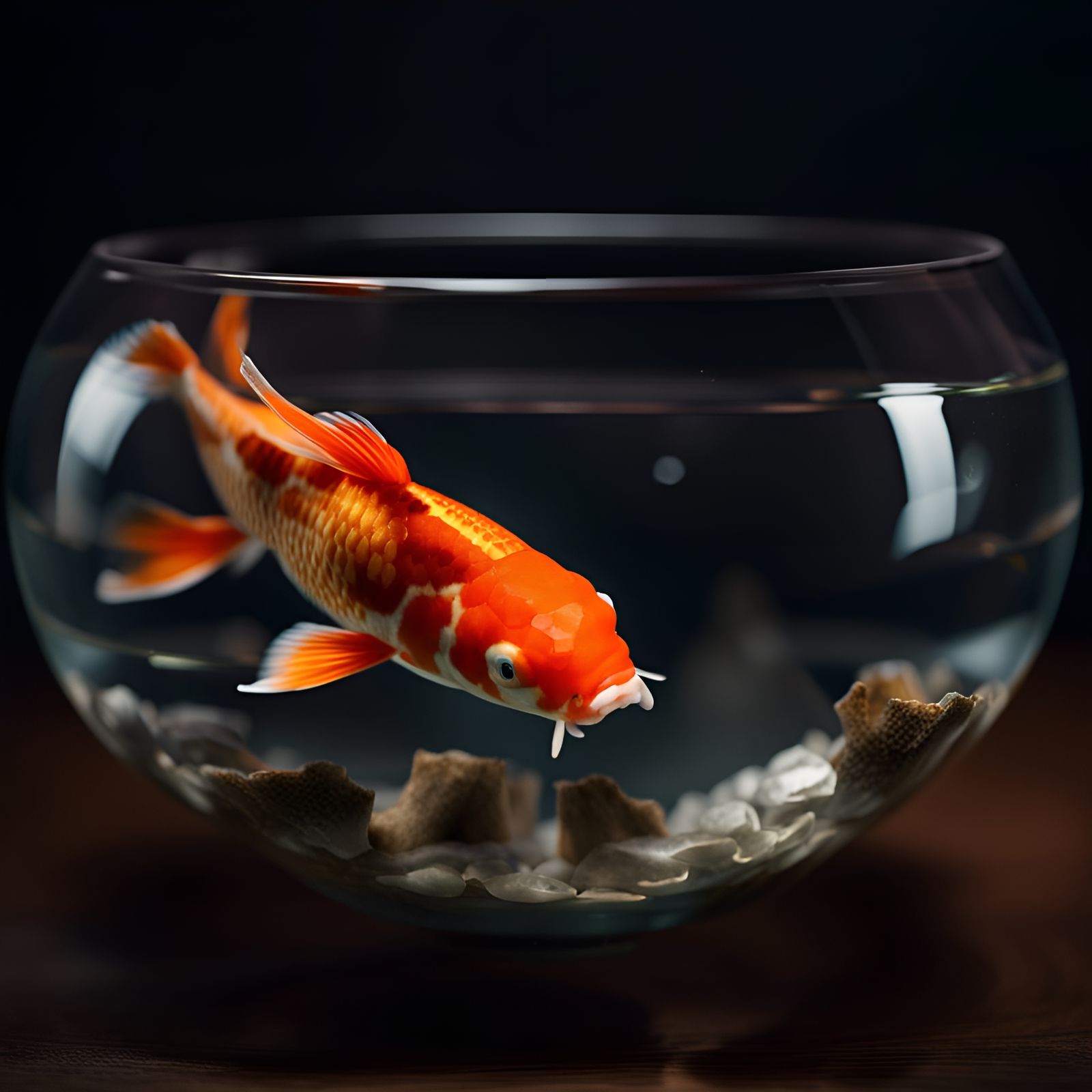 Tiny Koi in Fishbowl: Photorealistic Close-Up