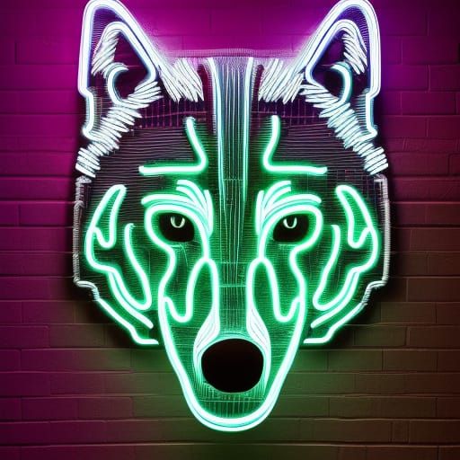 Neon Wolf Face in Synthwave Retro Style
