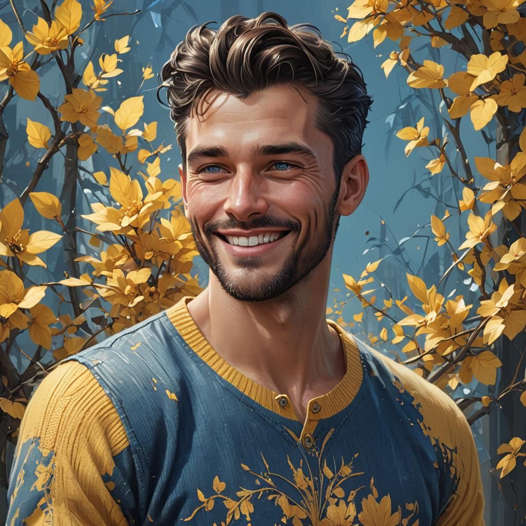 Smiling Man Portrait in Hyperdetailed Digital Art Style