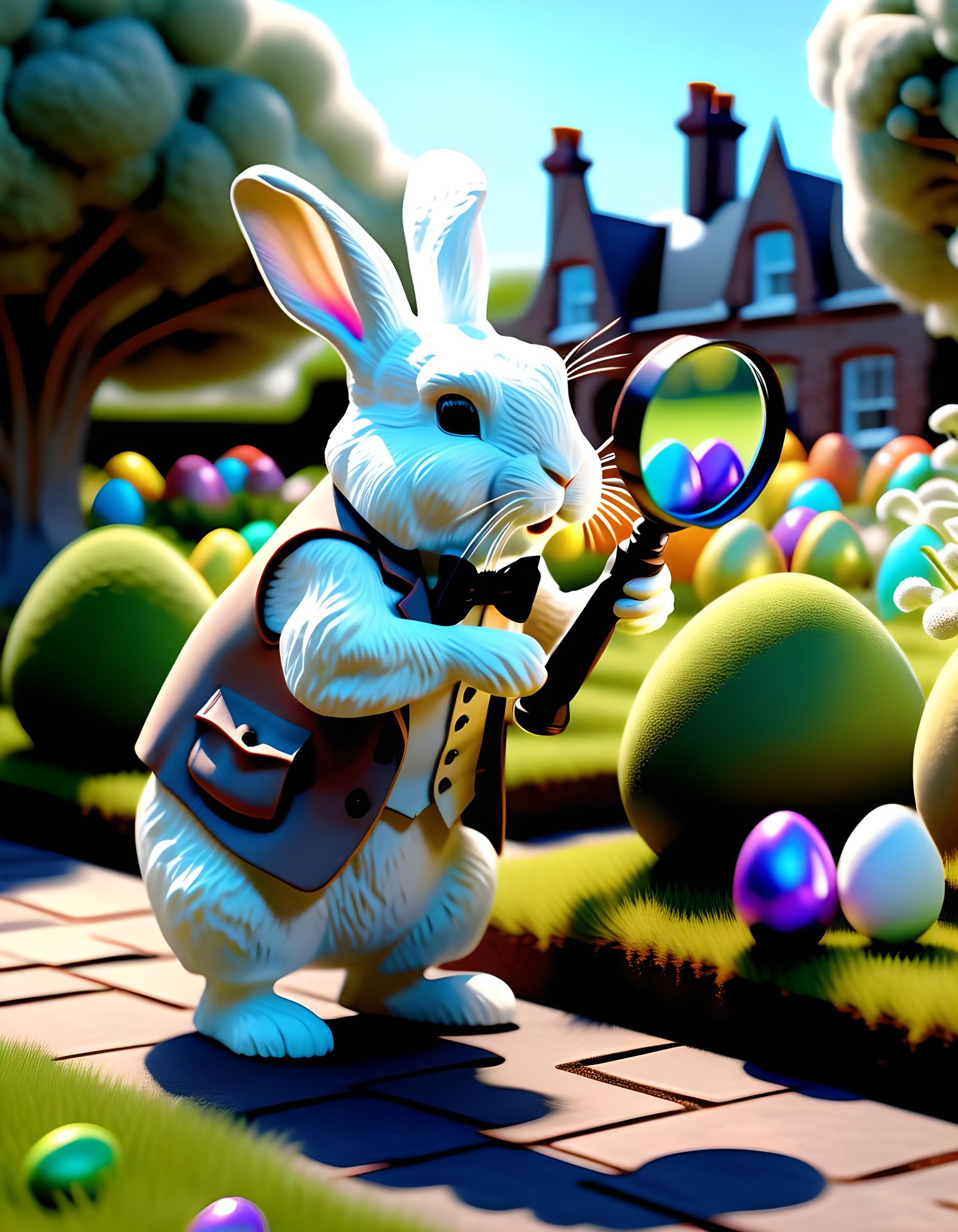 Rabbit Sherlock Holmes Easter Egg Hunt, Photorealistic