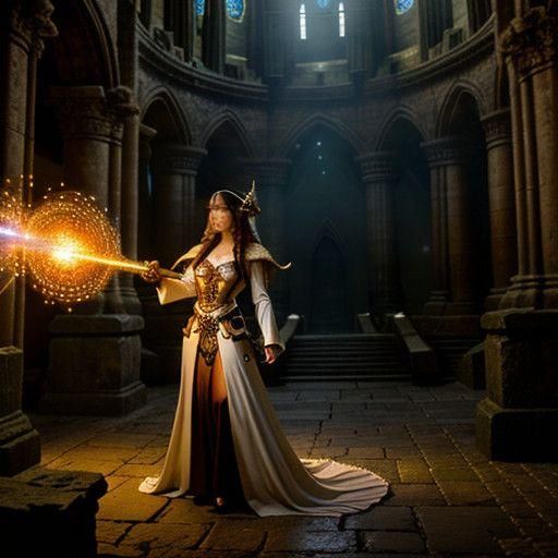 Mystical Elfpunk Wizardess in Steampunk Middle Ages