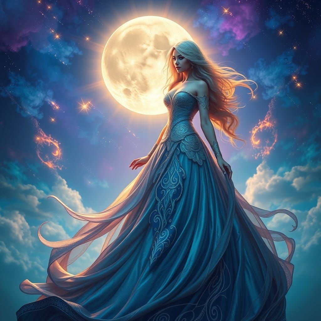 Mystical Moon Goddess in Celestial Dreamscape