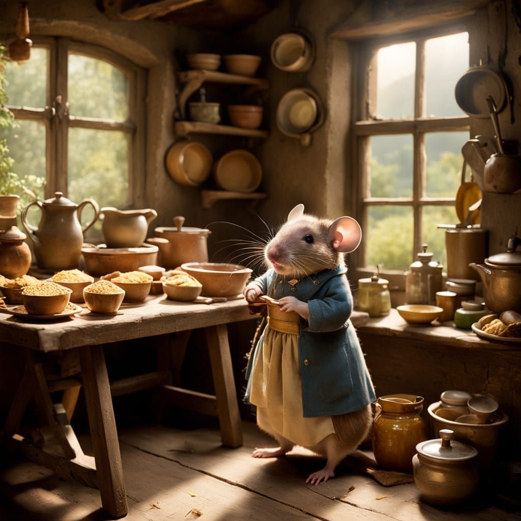 Whimsical Mouse Baker in a Cozy Cottage Kitchen