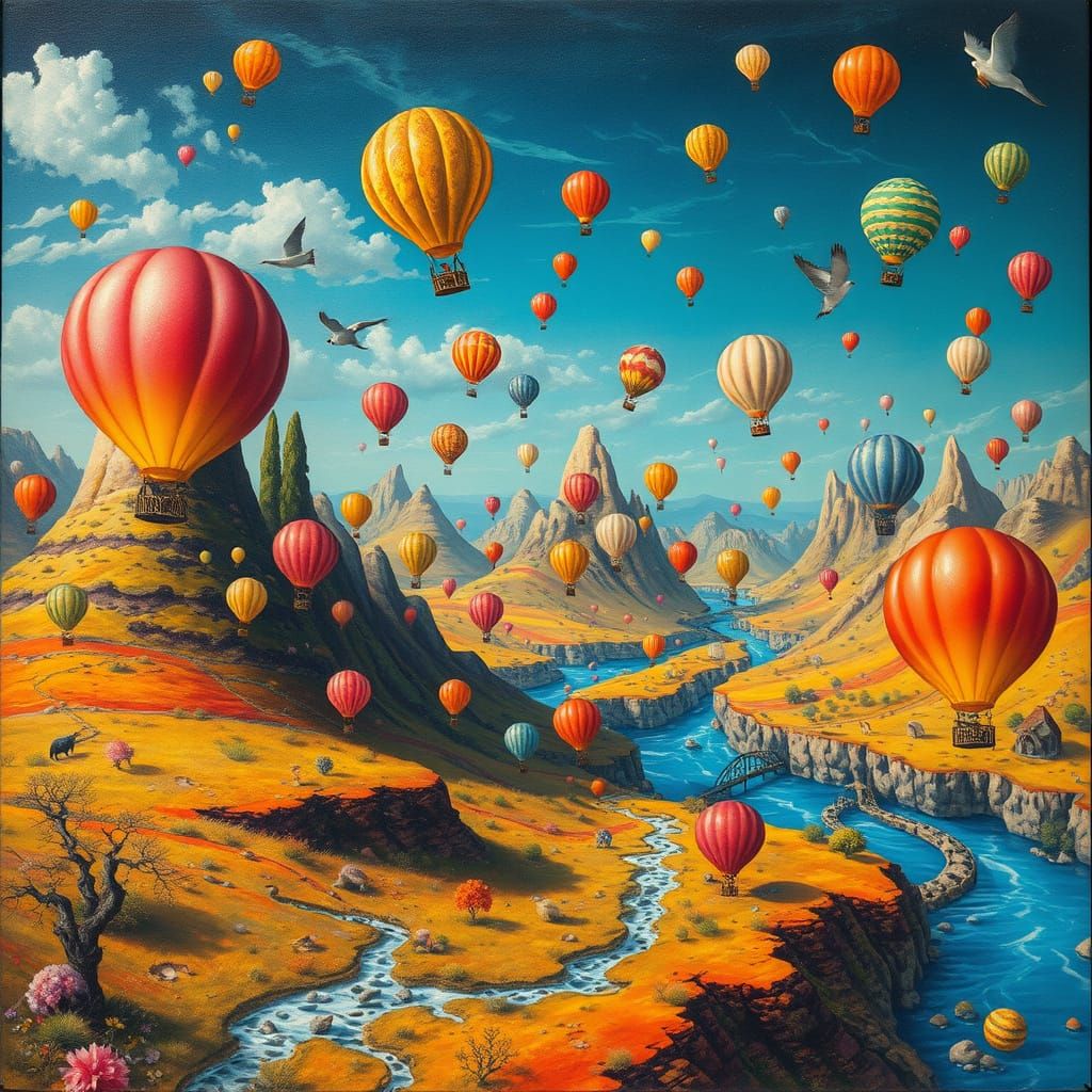 Surreal Fantasy Landscape with Colored Balls in Vibrant Styl...