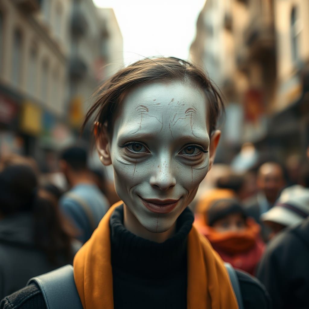 Candid Photo of Mysterious Humanoid in Urban Scene