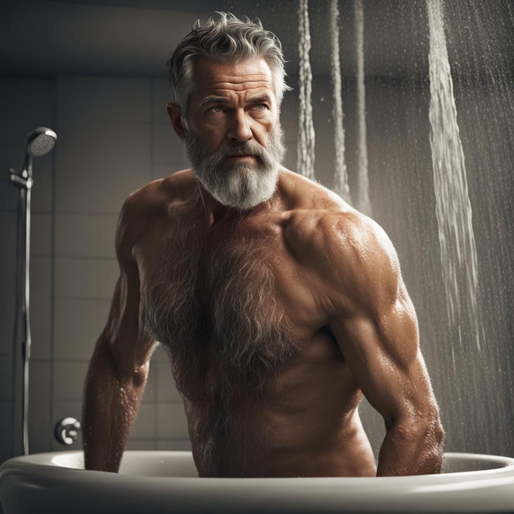 Handsome Man in Shower: Detailed Matte Painting