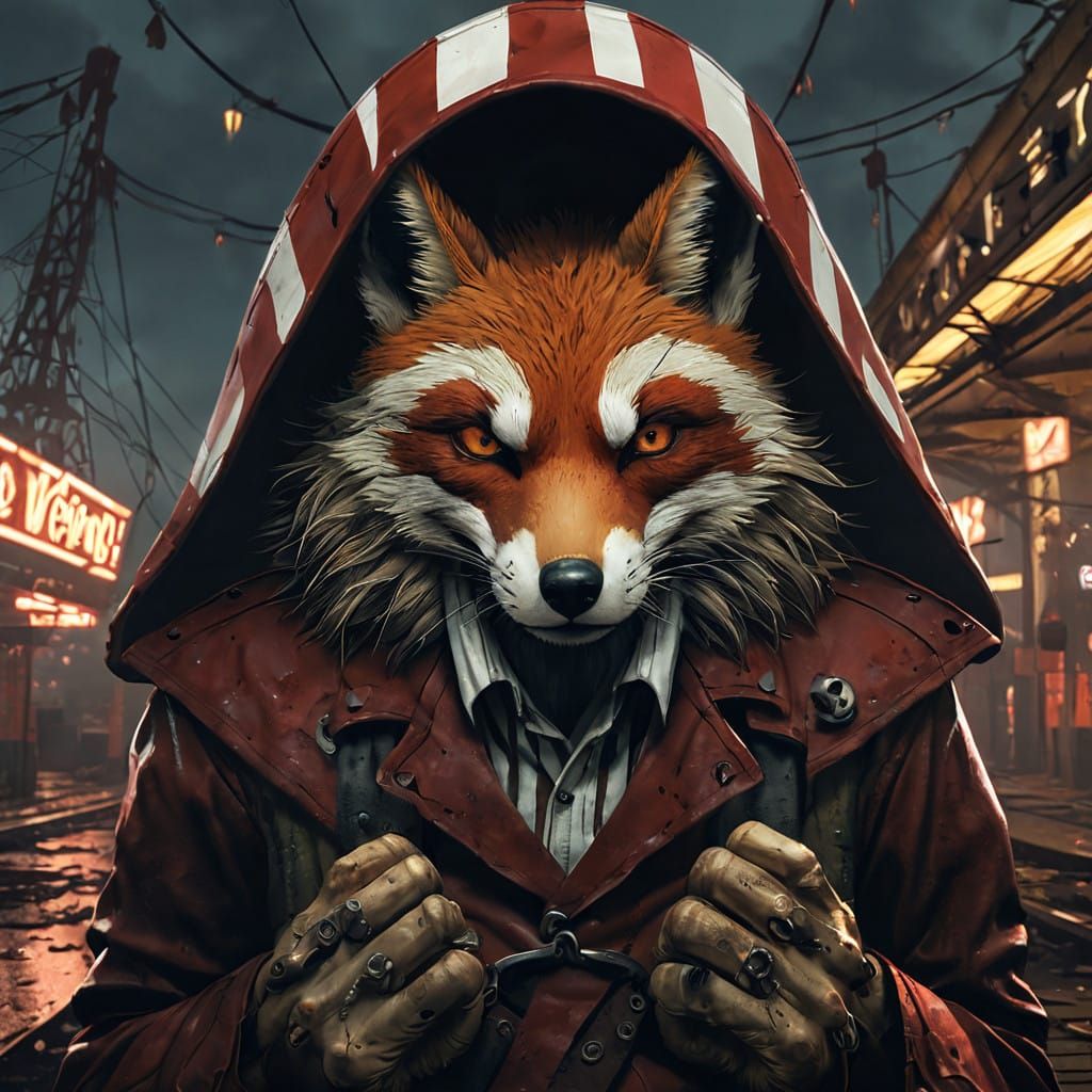 Majestic Foxy Pirate Fox in Abandoned Dystopian Amusement Pa...