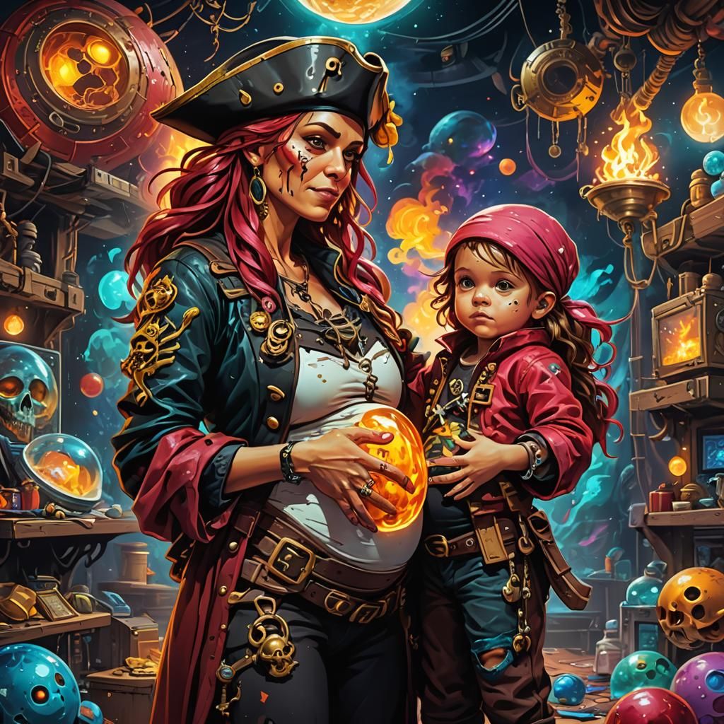 Pregnant Pirate Mom at Space School, Graffiti Art