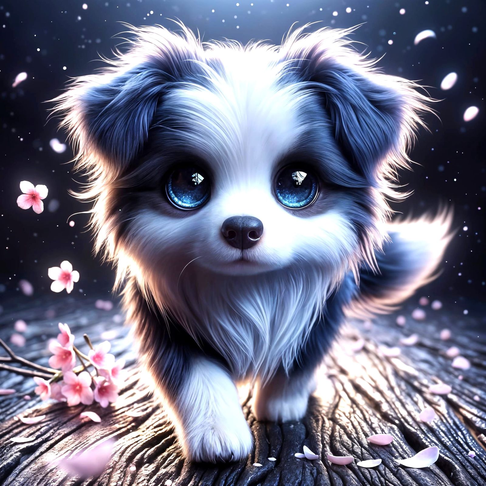 Hyper-Realistic Border Collie in a Magical Night Scene