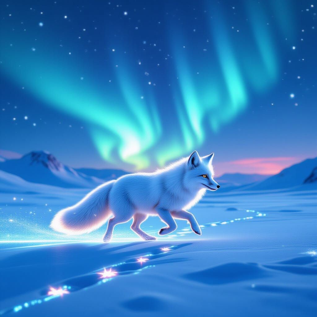 Fox Runs Under Aurora in Surreal 3D Animation