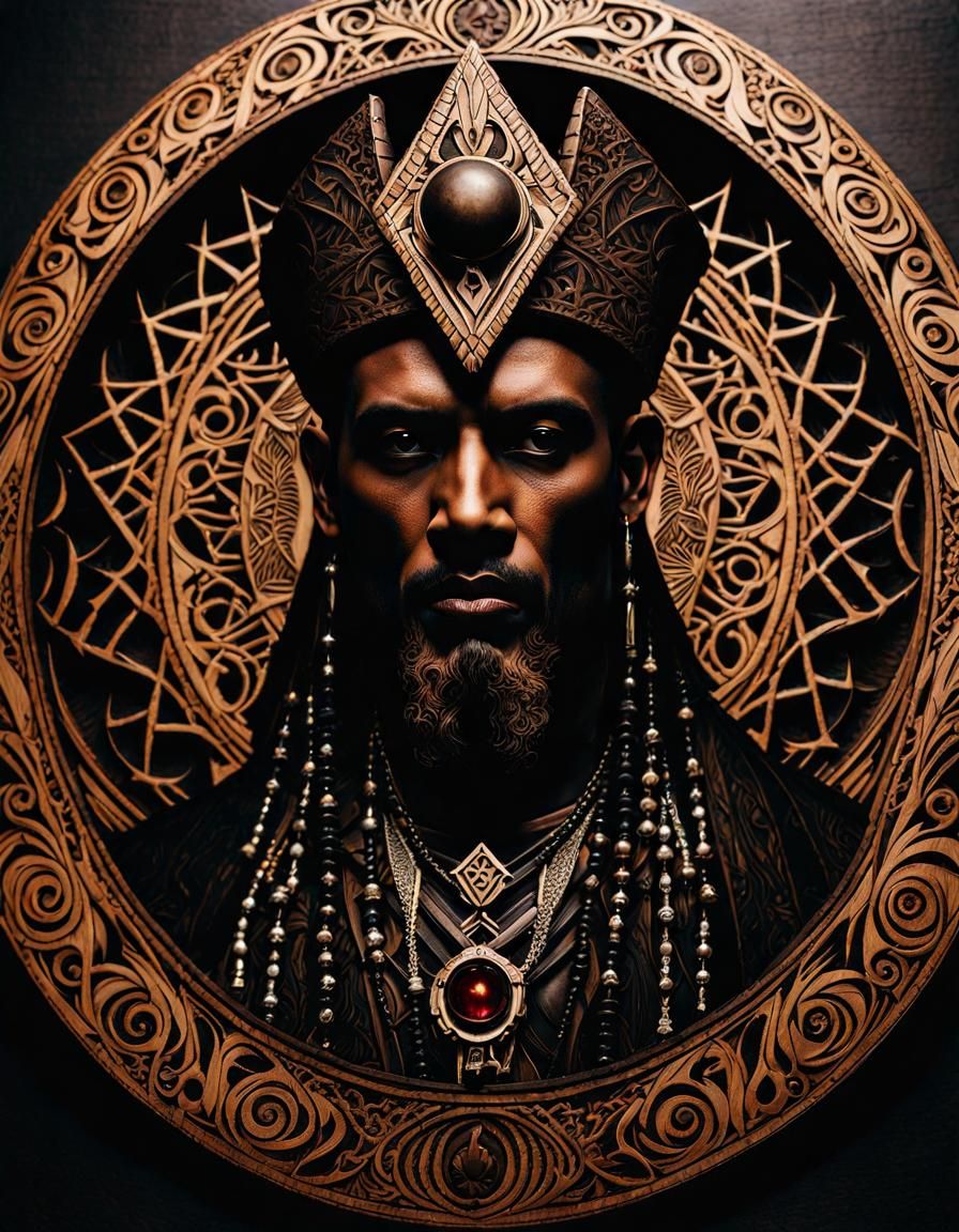 Intricate Pyrography Portrait of a Voodoo Priest