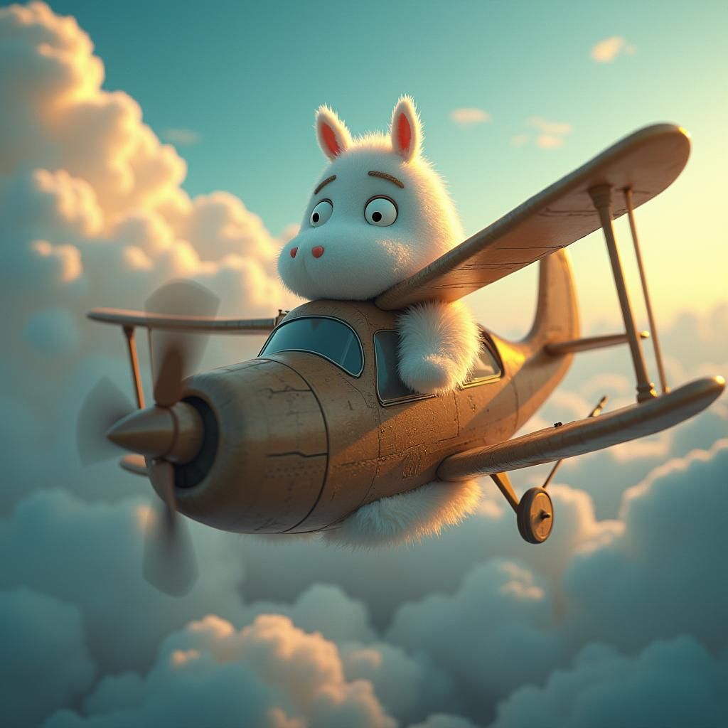 Moomin Character Soaring in Antique Aeroplane