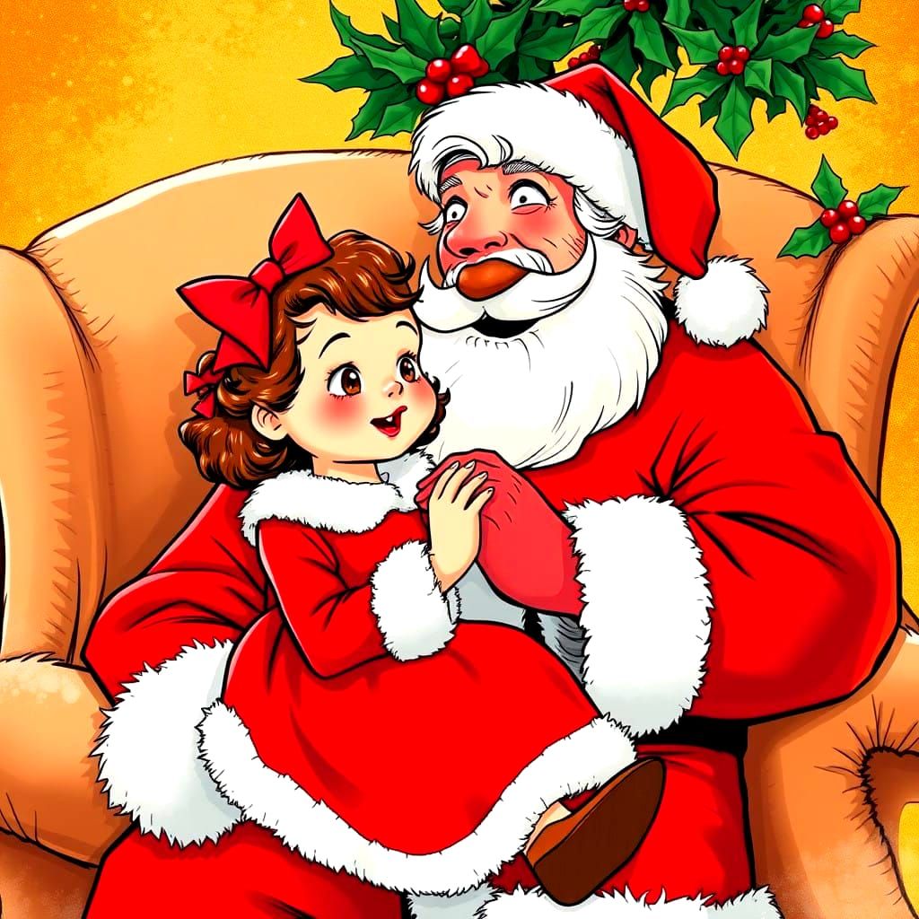 A Little Girl Asks Santa for Holiday Gifts in Vibrant Comic...