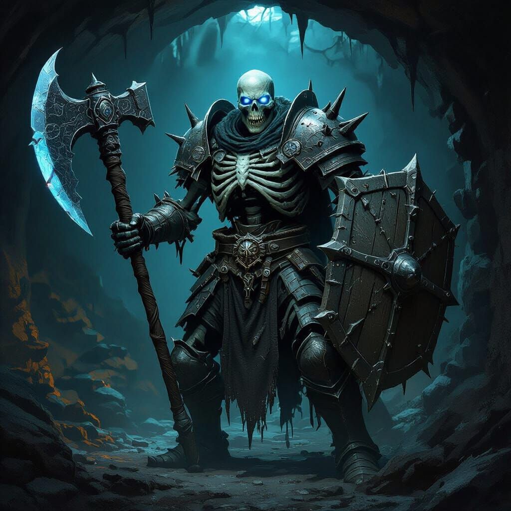 Draugr Lord with Axe and Shield in Dark Fantasy Mine