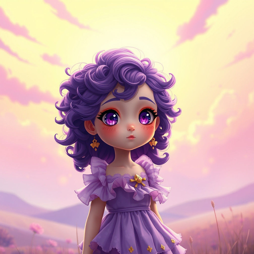Anime Girl with Purple Hair in Fantasy Landscape