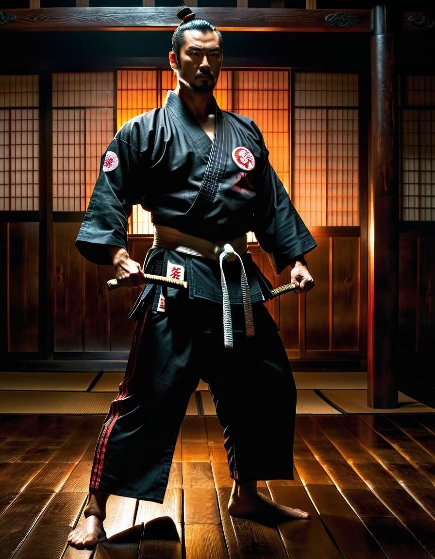 Karate Master Practicing in Tokyo Dojo