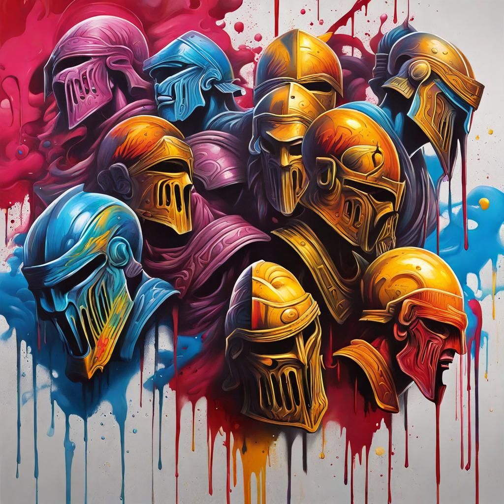 Trojan War Scenes in Graffiti Splash Art Style