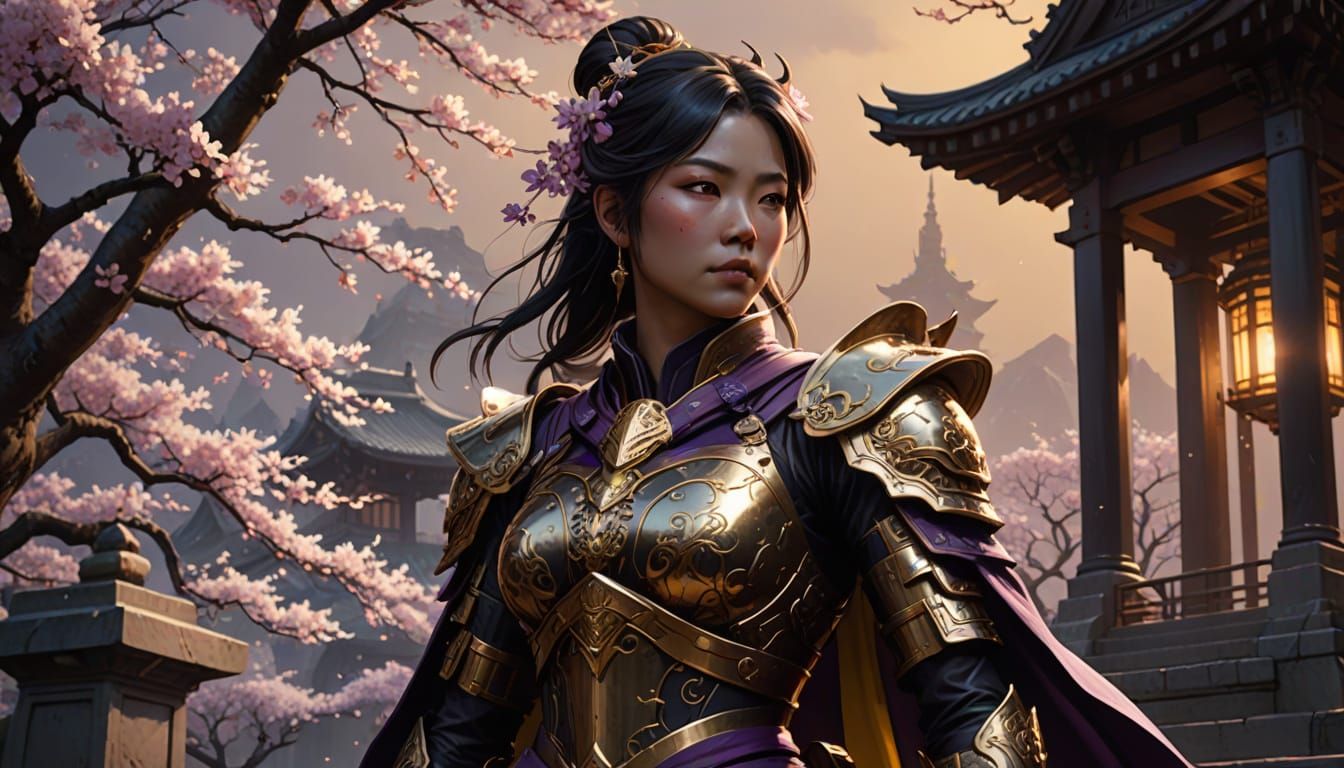 Hōjō Masako with Ghostly Armor in Sumi-e Style