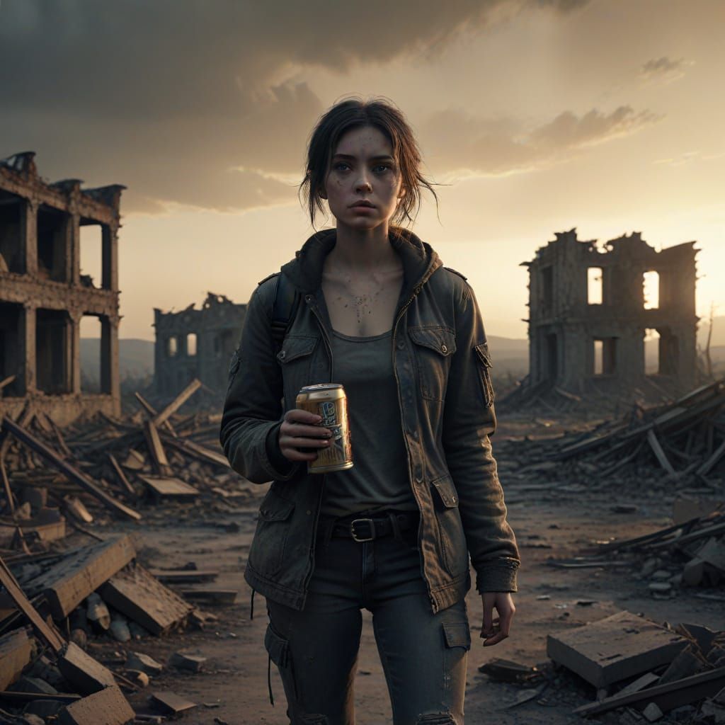 Young Woman Stands Amidst Post-Apocalyptic Ruins in Haunting...