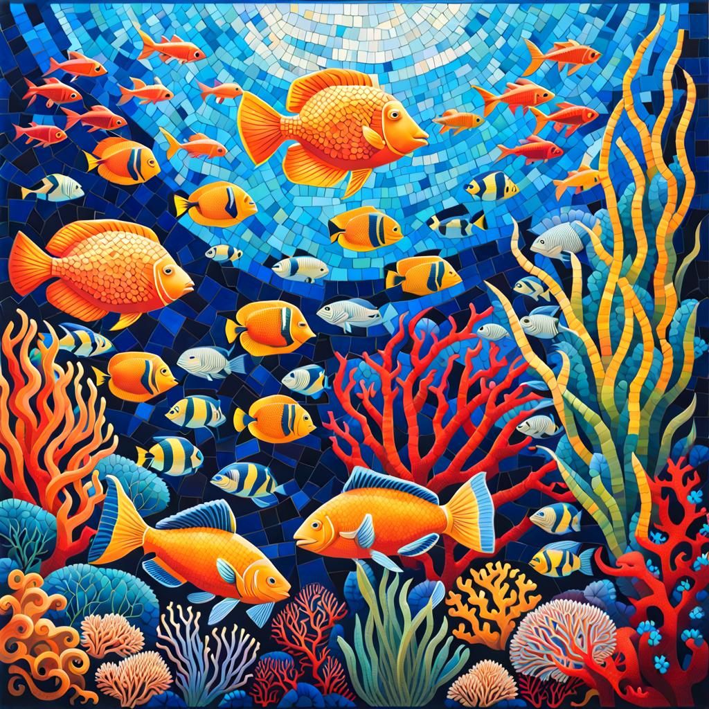 Vibrant Coral Reef Mosaic Art