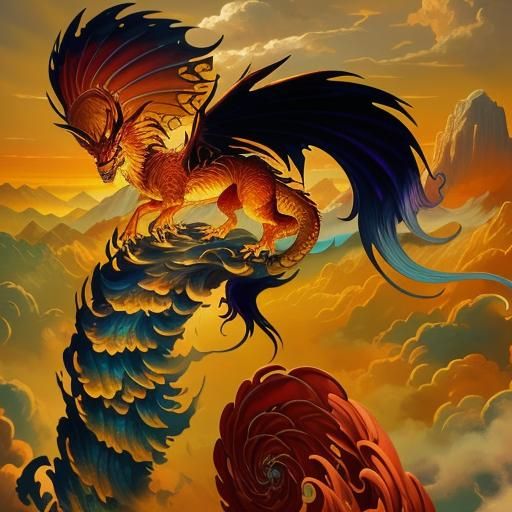 Draconic Guardian in Wuxia Style Oil Painting