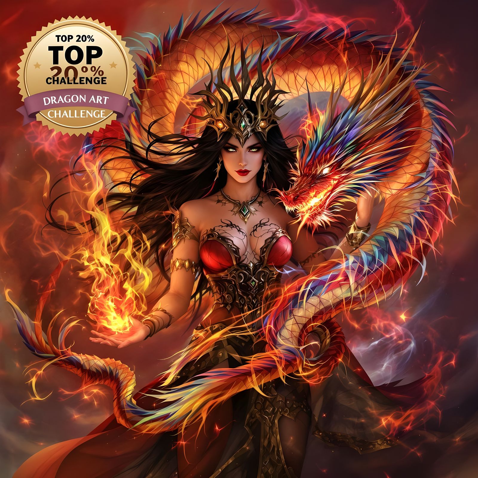 Mystical Dragon Queen Reigns Supreme in Vibrant Fantasy Scen...