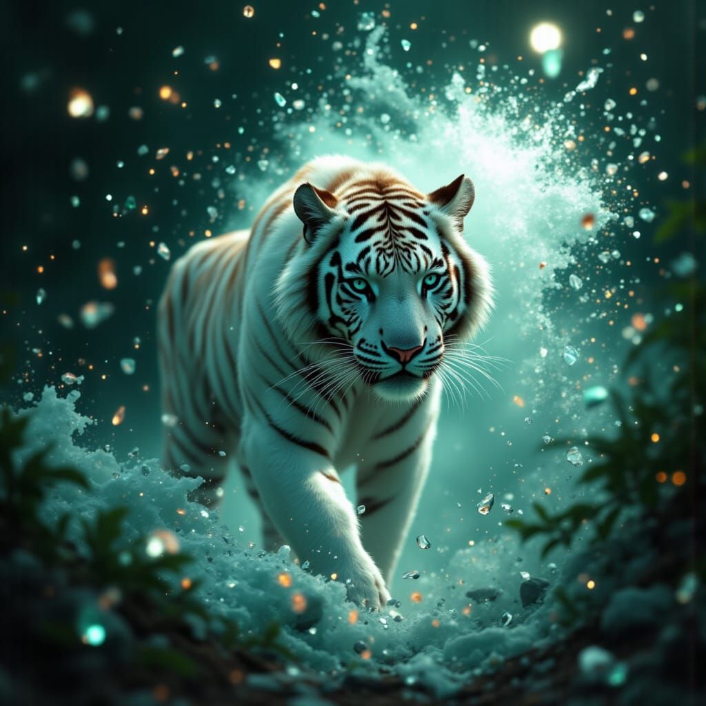 Majestic Tiger in Crystalline Jungle: Surreal Art