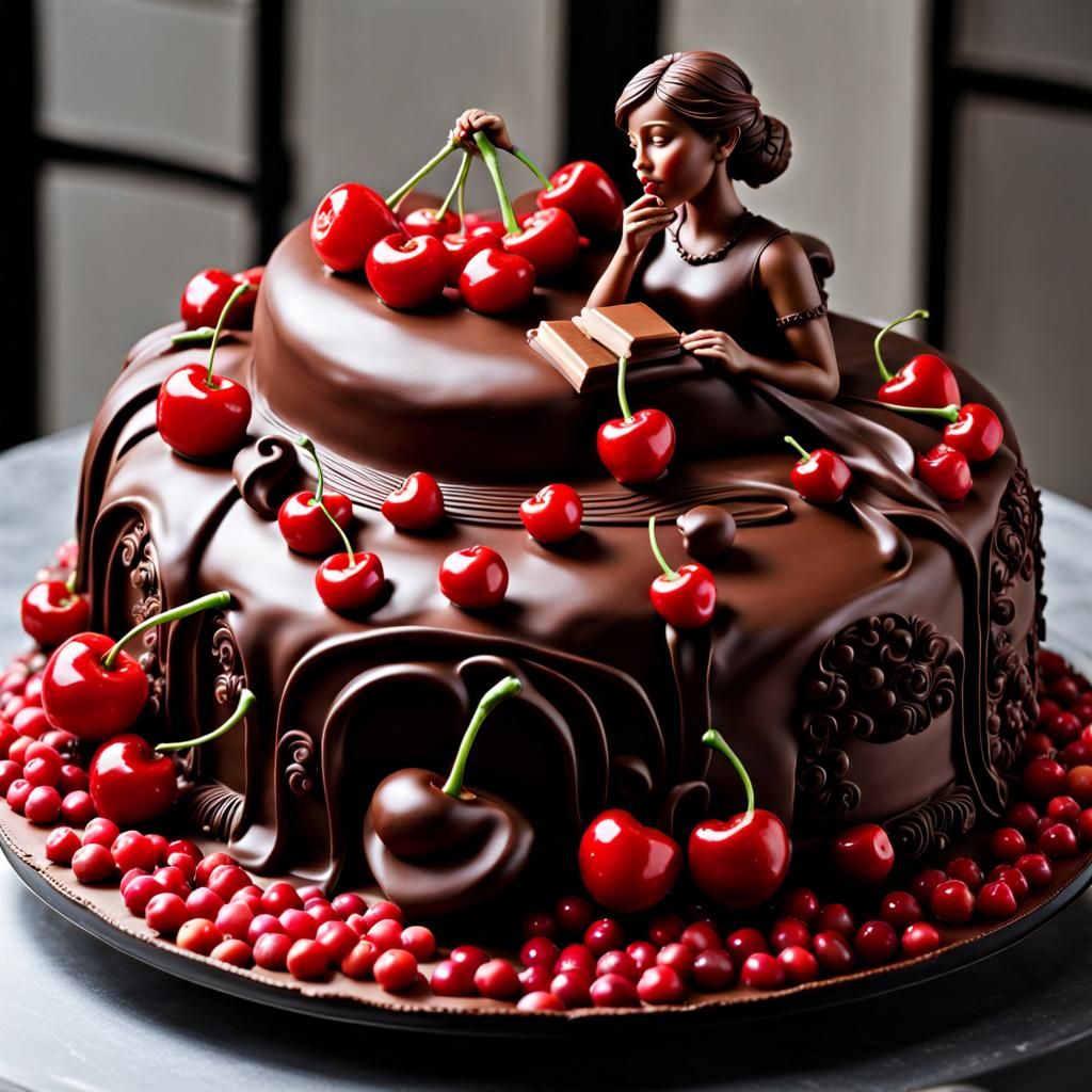 Chocolate cake with cherries