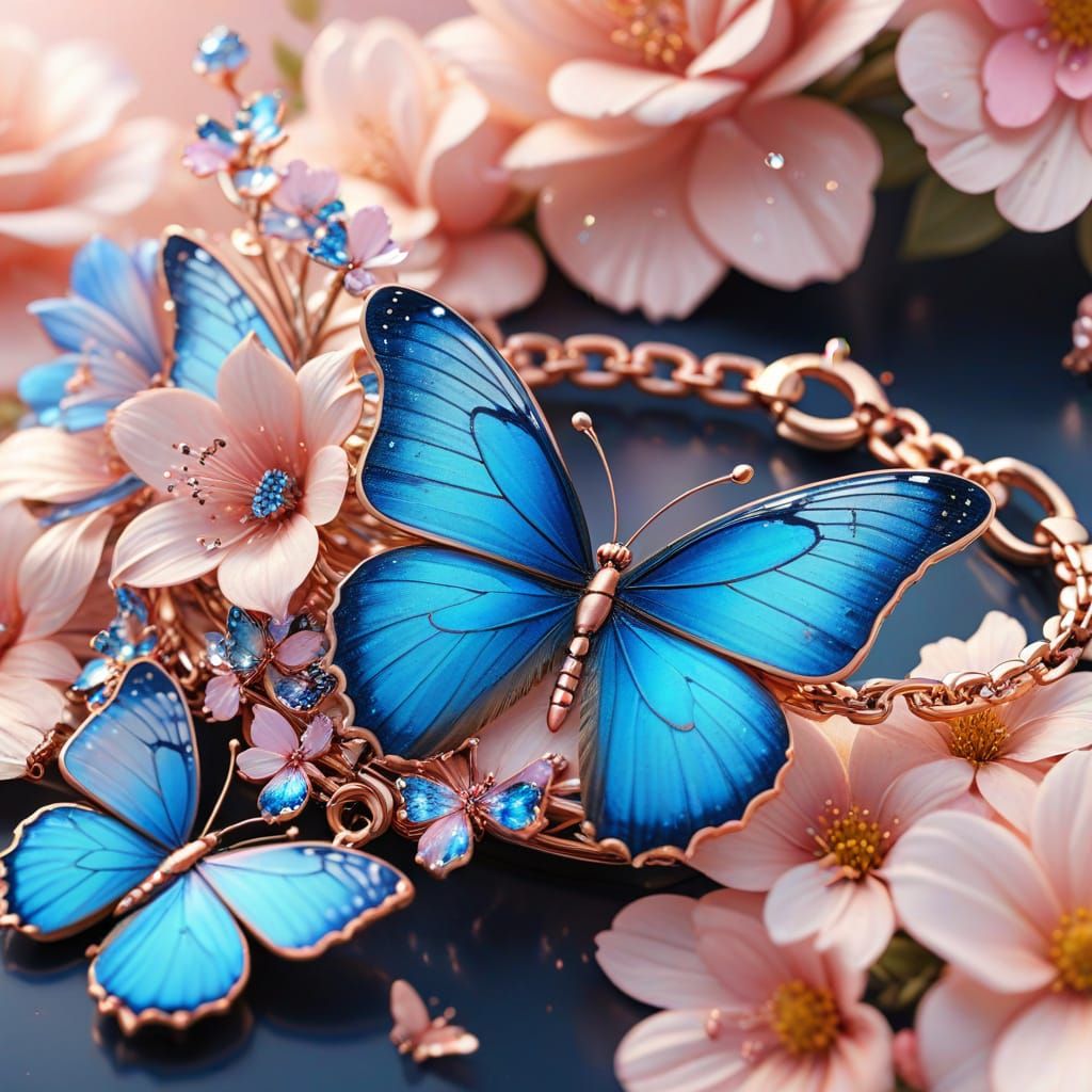 Rose Gold Bracelet with Butterfly and Flower Charms
