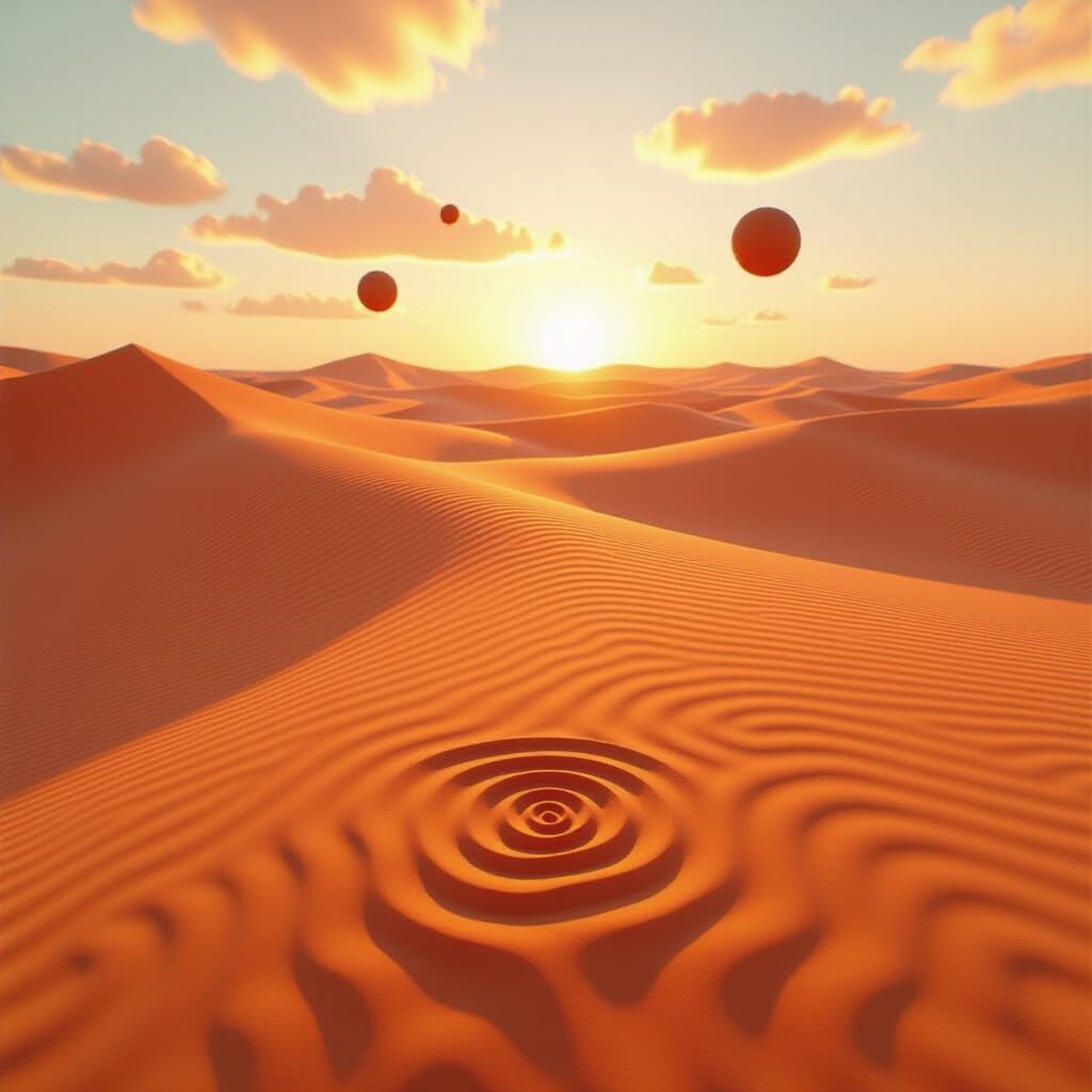 Surreal Landscape with Bending Horizon and Fingerprint Sky