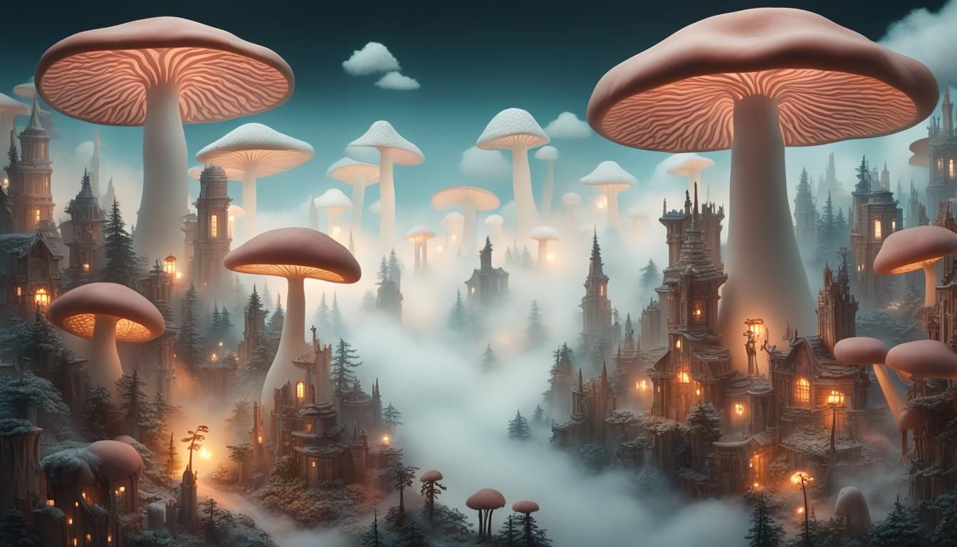 Dreamy Papercut Landscape with Mushroom Figures