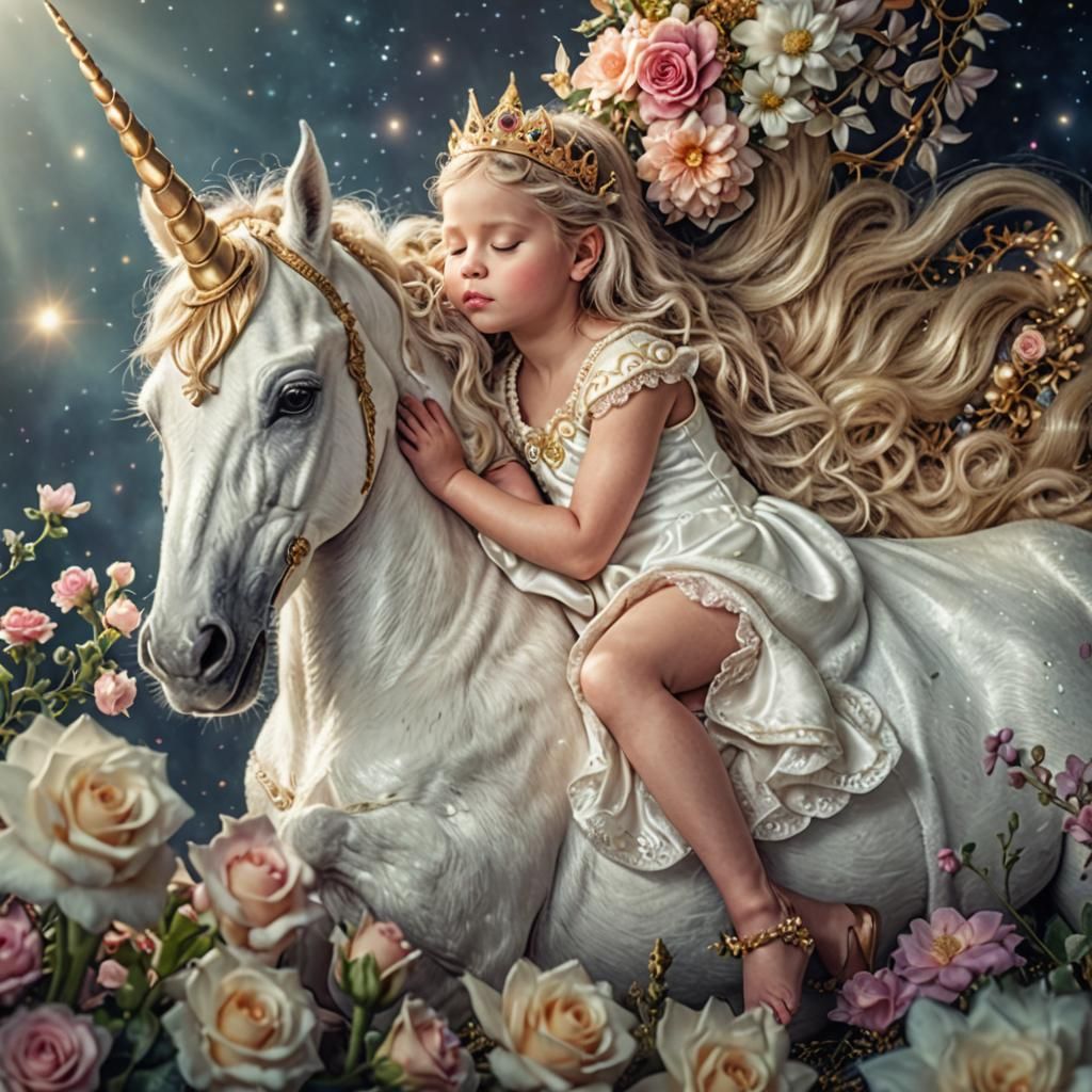 Baby Princess Sleeping with Magical Unicorn