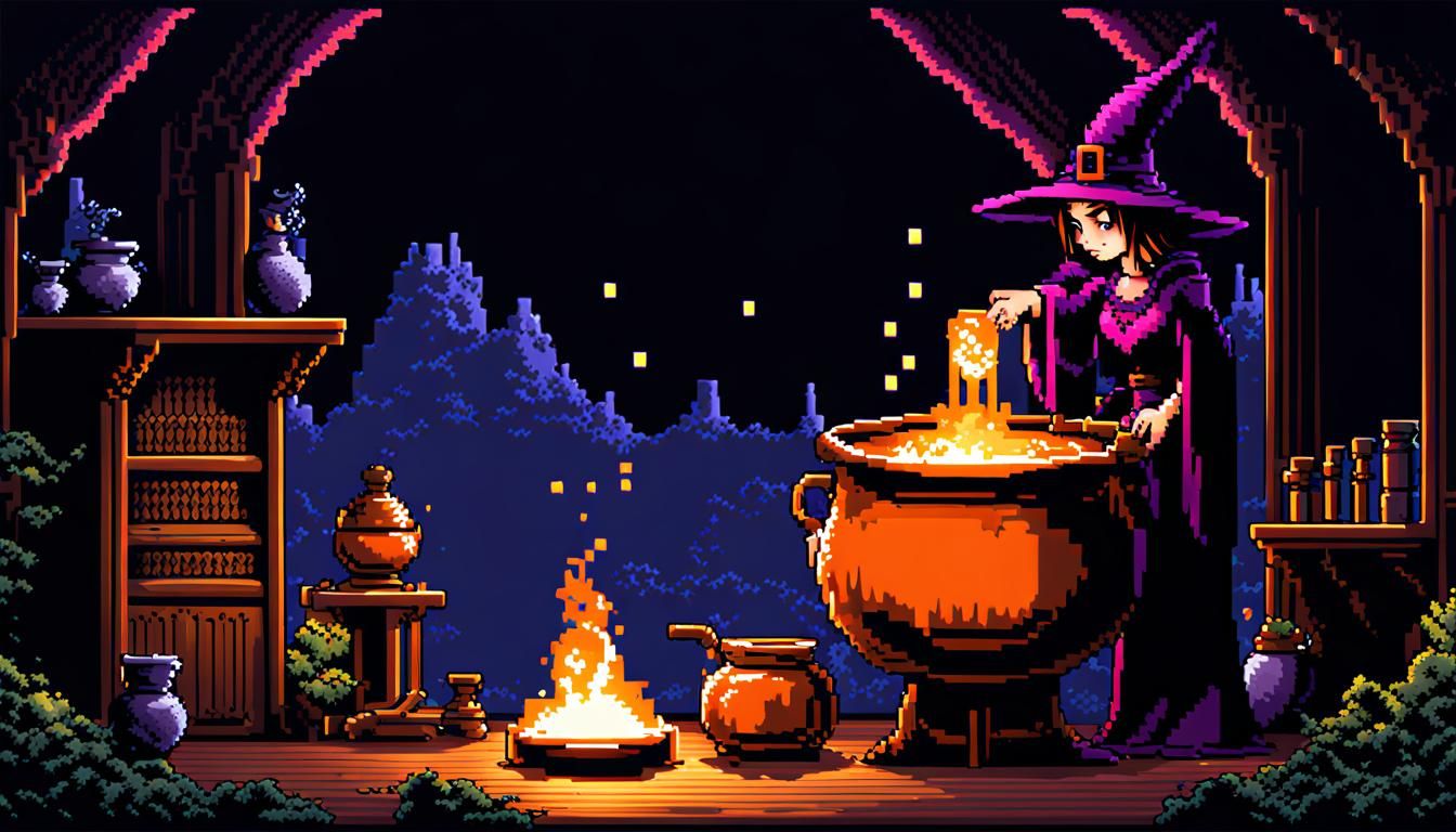 pixel art of a classic PC rpg witch