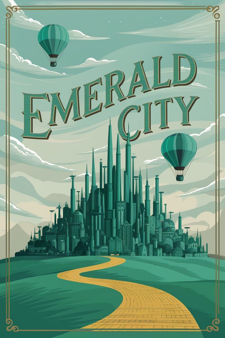 Vintage Poster of Emerald City with Yellow Brick Road