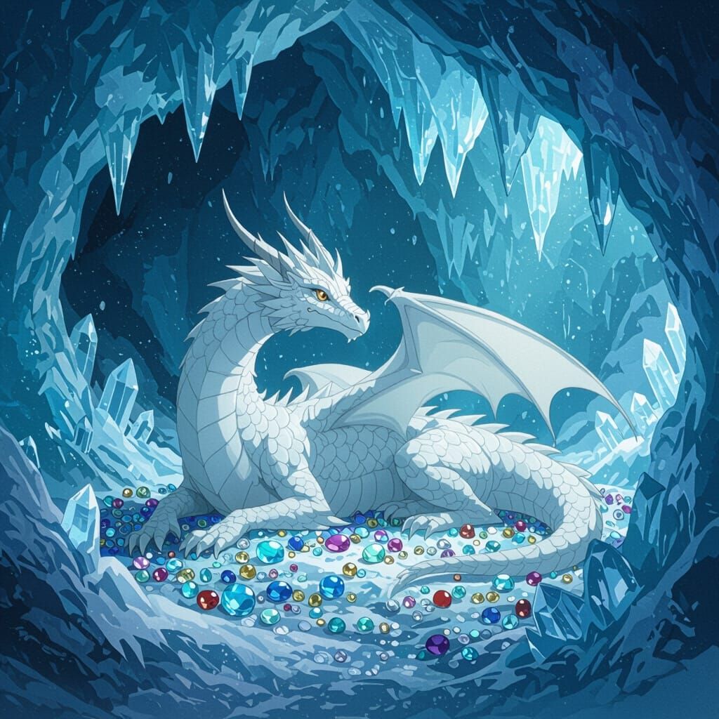 Ice Dragon's Jewel Cavern: Ghibli-Inspired Fantasy