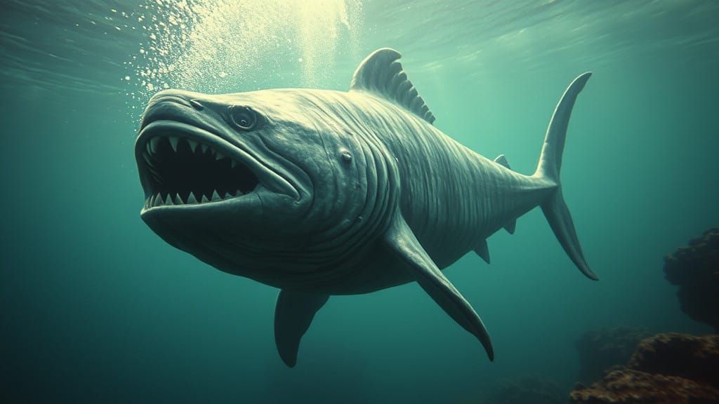 Epic Ancient Megalodon in Cinematic Film Still