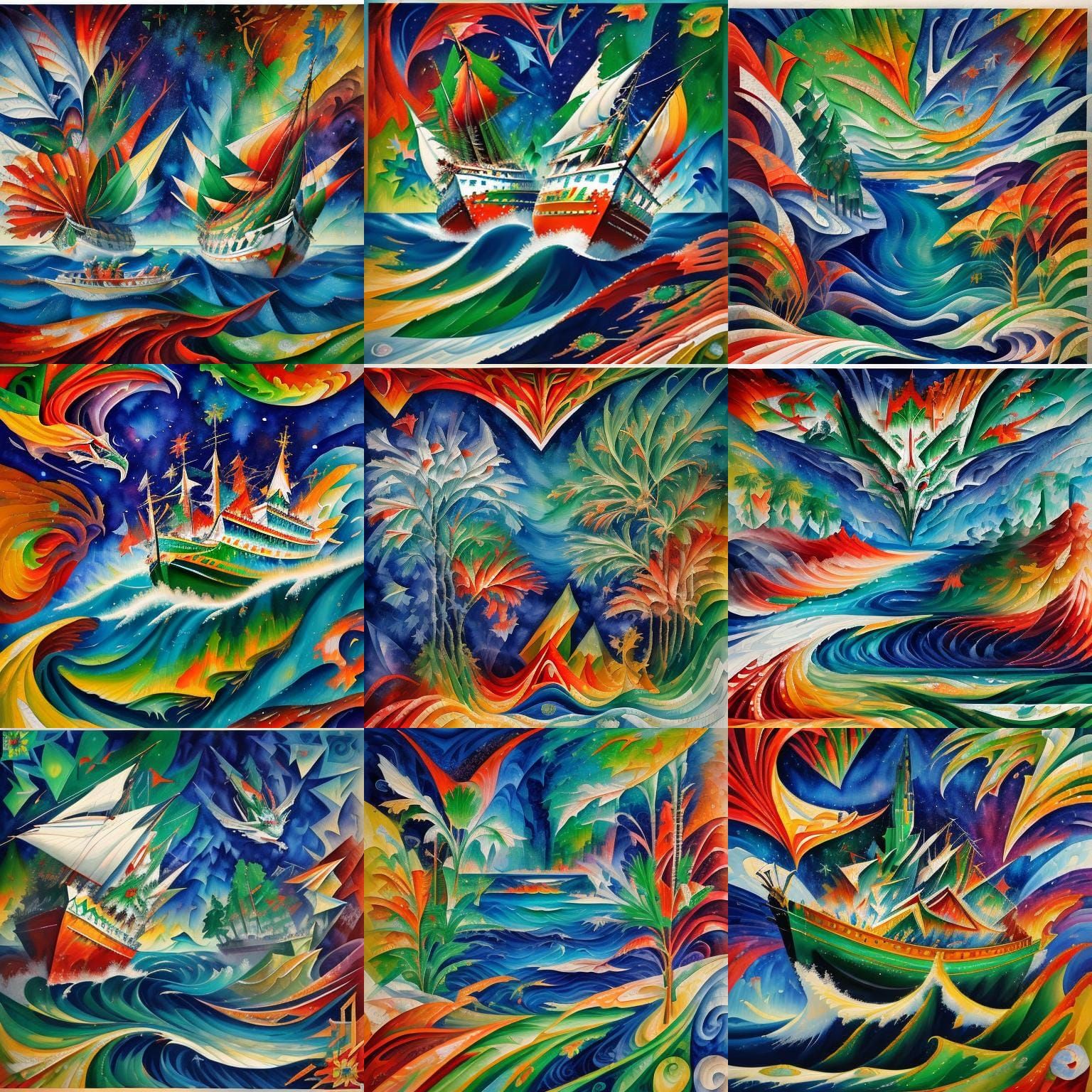 River Monsters in Gouache Style Impressionist Painting