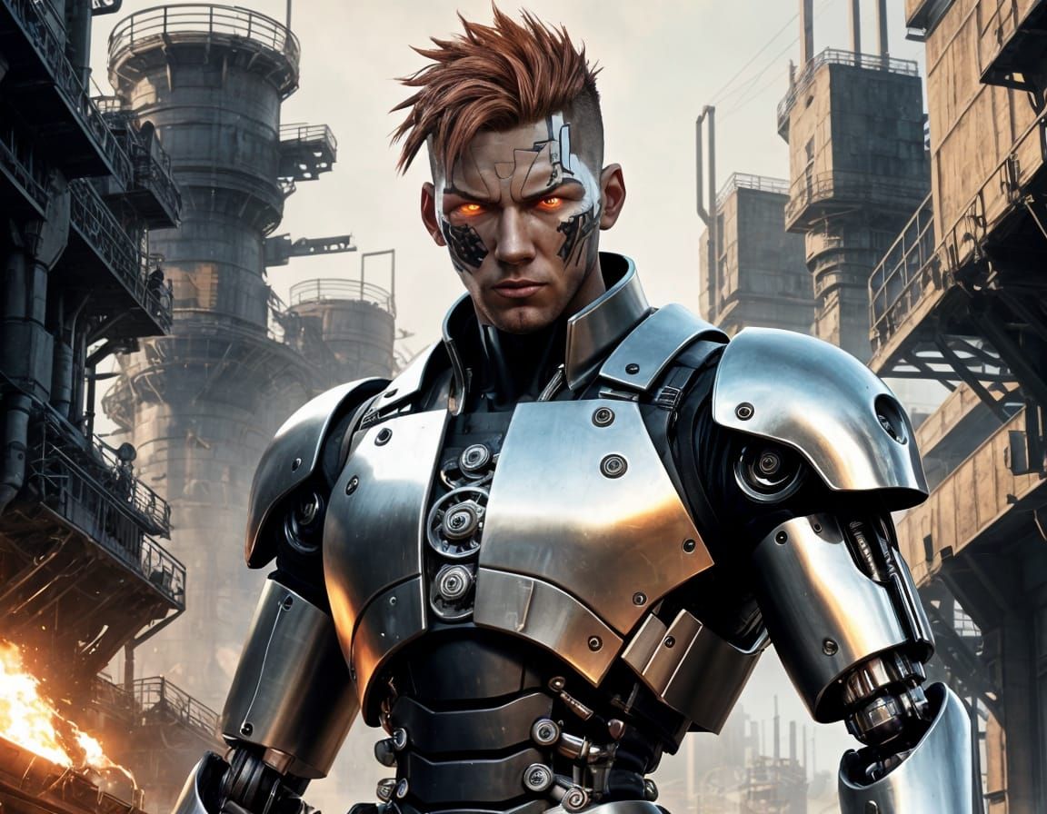 Cybernetic Warrior in Industrial Complex