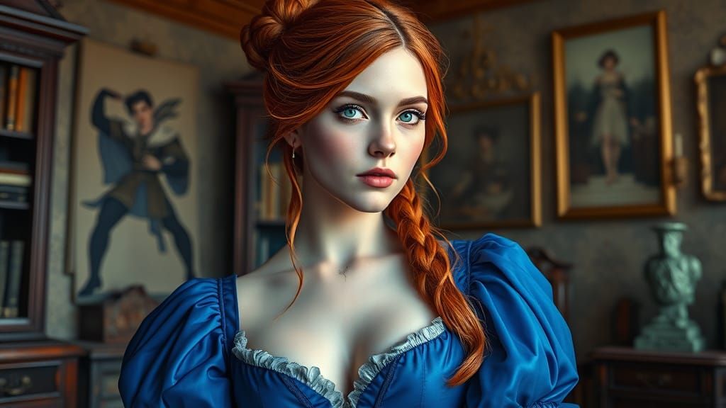 Regency-Era Lady in Royal Blue Gown